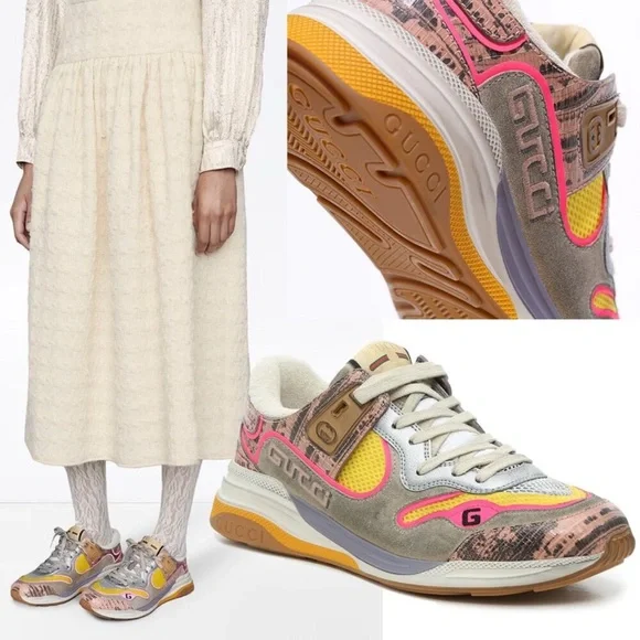 Gucci Shoes | NWT Gucci Women's Ultrapace Lizard Leather Sneakers - Box Included - Picture 3 of 11